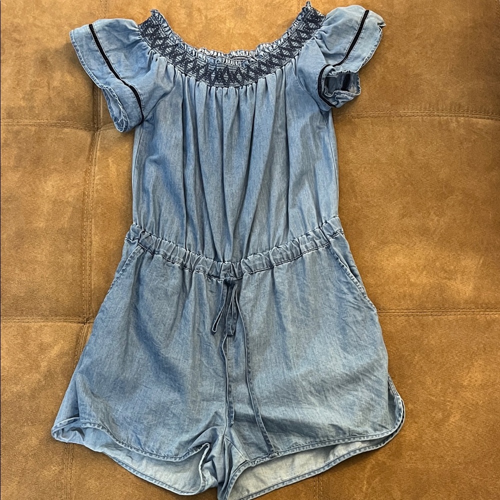 Love Tree Blue Denim Off-Shoulder Romper